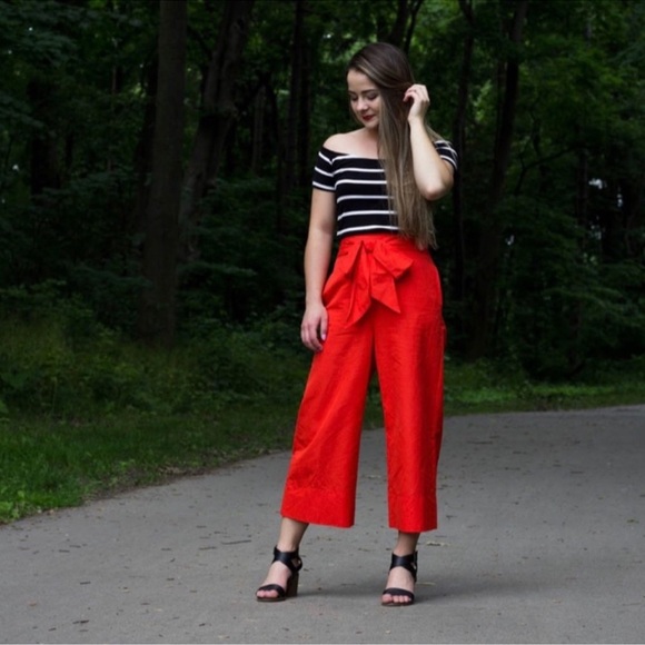 Kate Spade Coral Slub Cotton Culotte with Bow Accent Size 14 NWOT - Picture 9 of 12